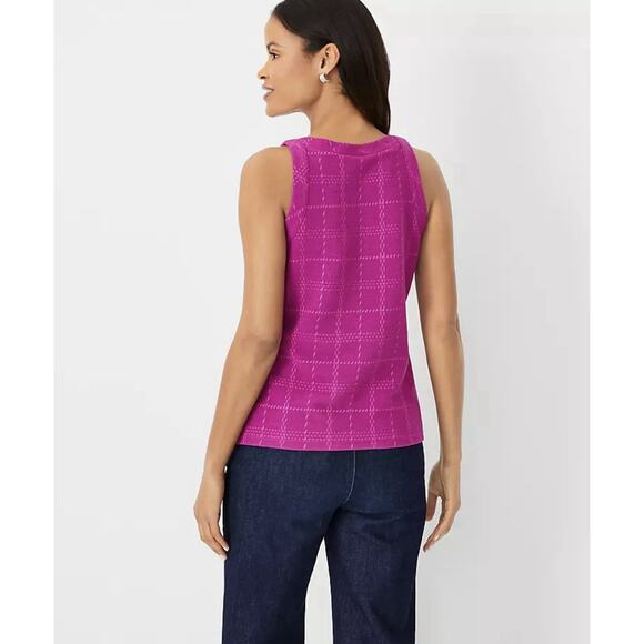 NWT Ann Taylor Purple Textured Trim Tank Sleeveless Top Women’s Petite Small NEW - Picture 3 of 16